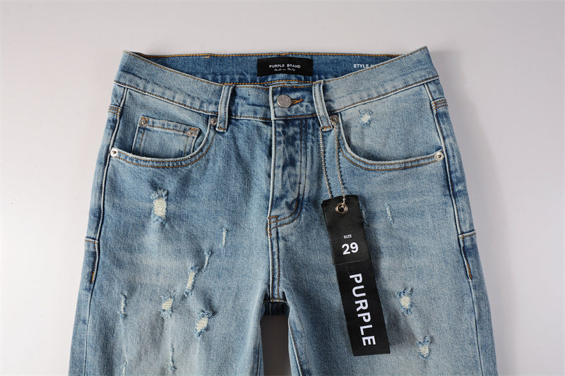 Purple Brand Scattered Rip Leather Patch Slim Jeans 9075