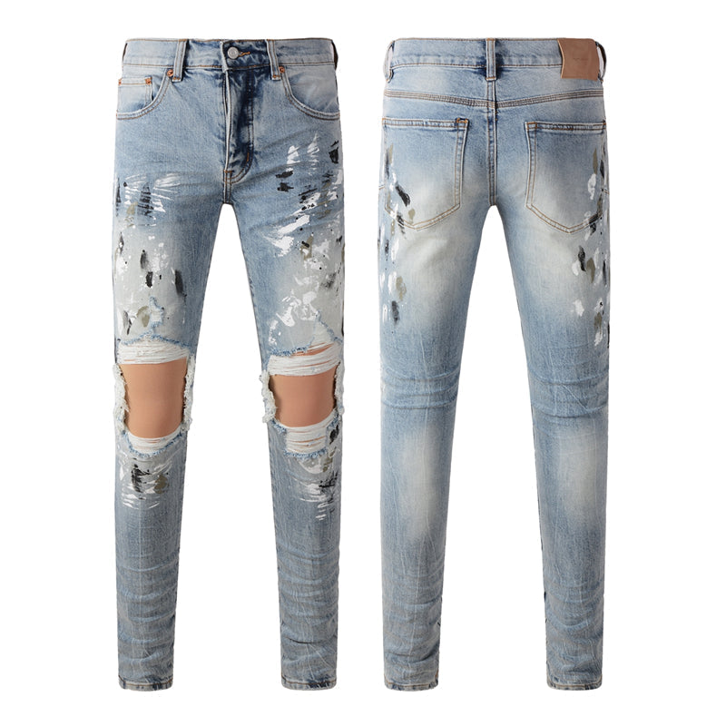 Purple Brand Paint Brush Knee Rip Slim Jeans 9100