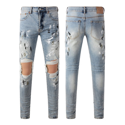 Purple Brand Paint Brush Knee Rip Slim Jeans 9100