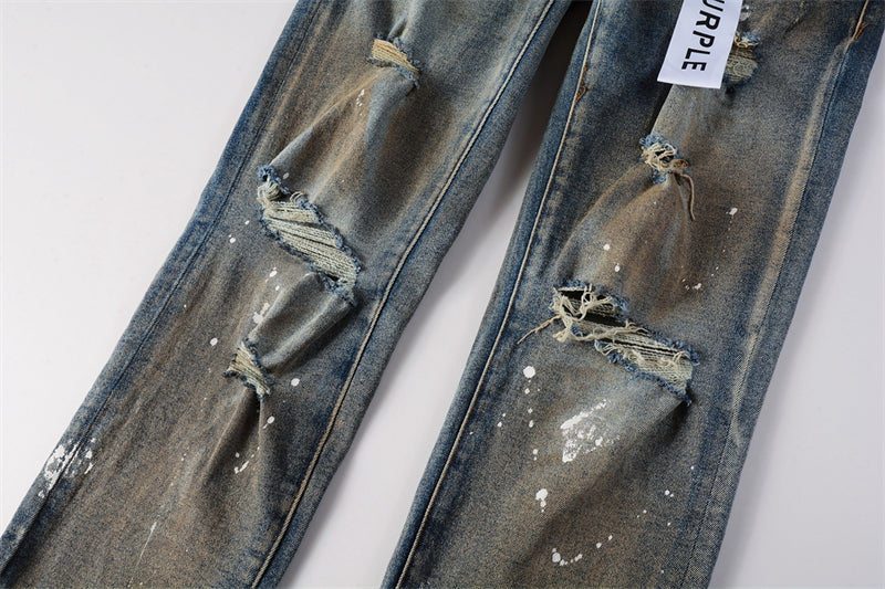 Purple Brand Mud Wash Multi-Rip Paint Splatter Slim Jeans 9012