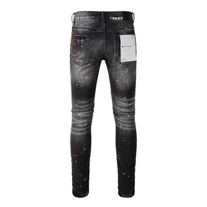 Purple Brand Mesh Patch Rip Paint Splatter Slim Jeans 9018
