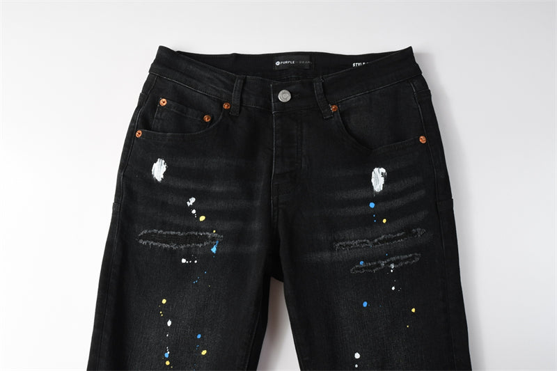 Purple Brand Paint Splatter Distressed Slim Jeans 9121