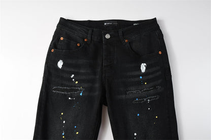 Purple Brand Paint Splatter Distressed Slim Jeans 9121