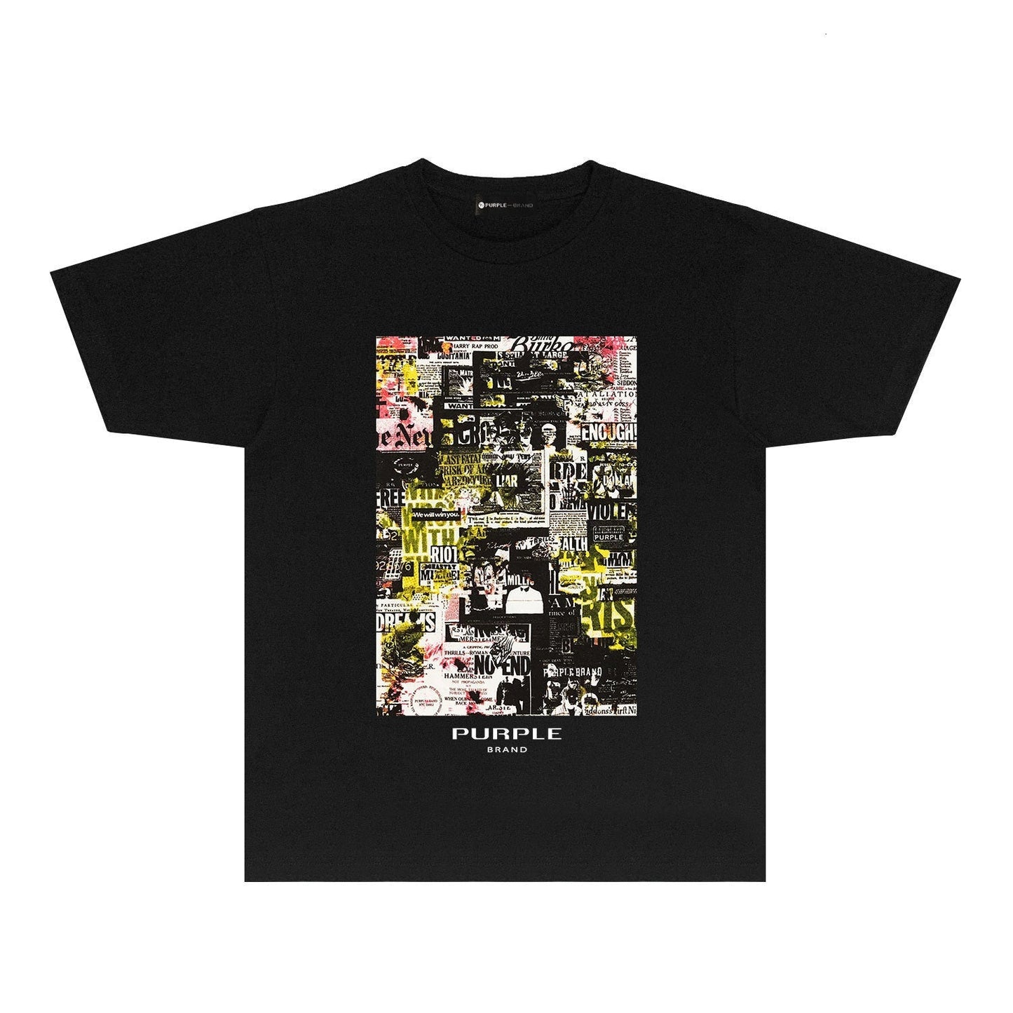 Purple Brand Newspaper Collage Graphic Tee