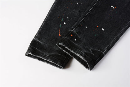 Purple Brand Mesh Patch Rip Paint Splatter Slim Jeans 9018