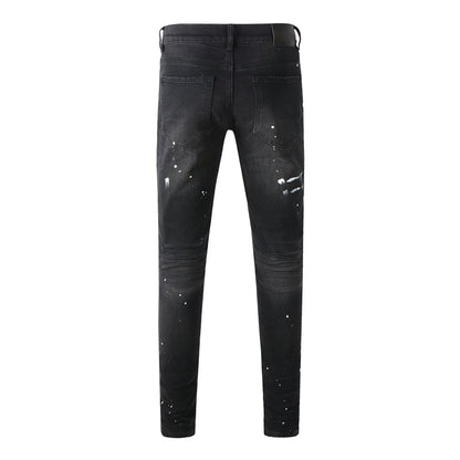 Purple Brand Paint Splatter Slim Jeans 9098