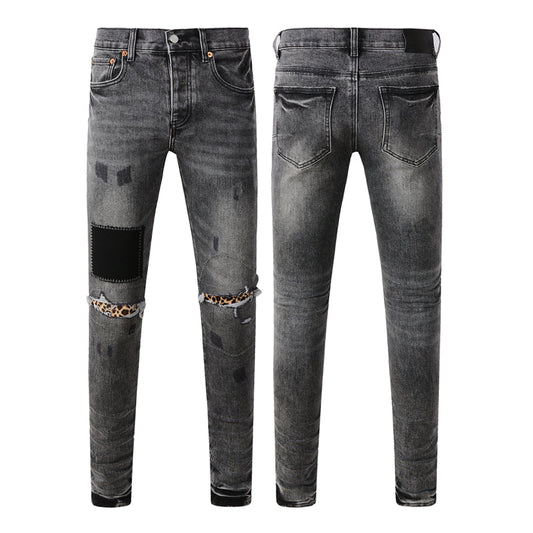 Purple Brand P Logo Leopard Patch Slim Jeans 9102