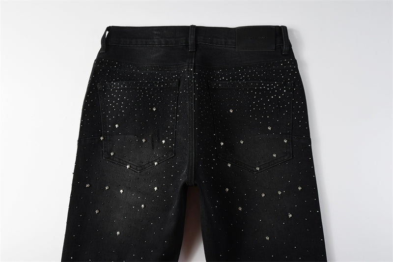 Purple Brand Black Crystal Rhinestone Skinny Jeans 9130