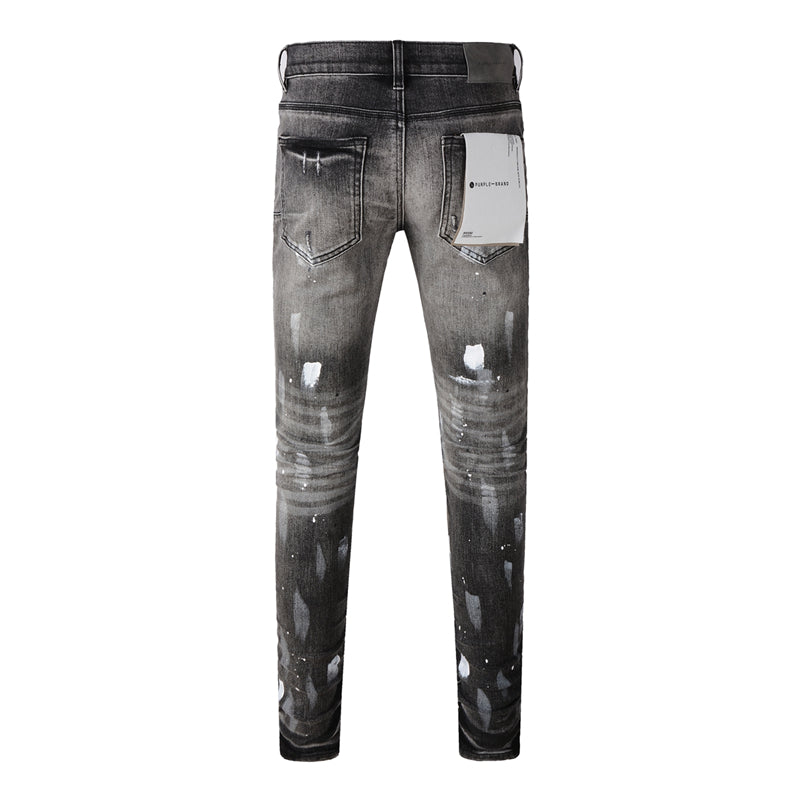Purple Brand Paint Splatter Knee Rip Slim Jeans 9032