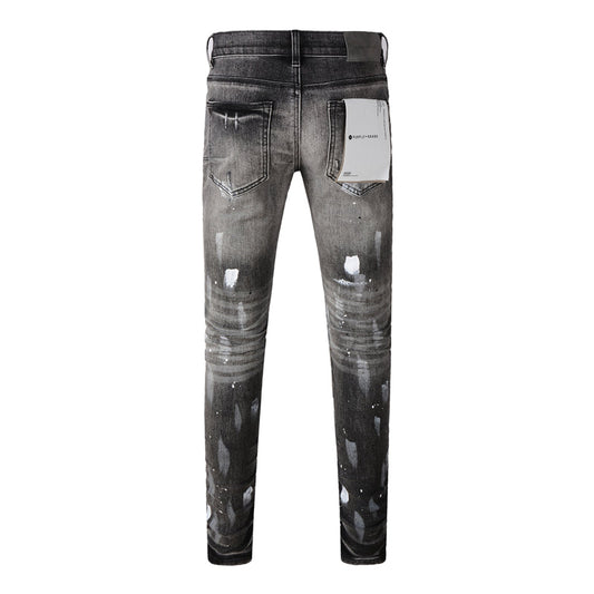 Purple Brand Paint Splatter Knee Rip Slim Jeans 9032