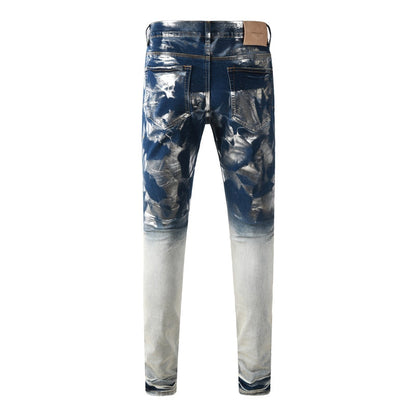 Purple Brand Blue Gradient Metallic Foil Skinny Jeans 9134