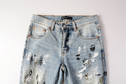 Purple Brand Paint Brush Knee Rip Slim Jeans 9100