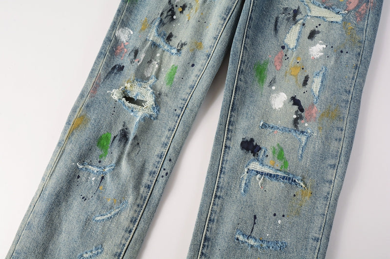 Purple Brand Multi-Color Paint Splatter Rip Slim Jeans 9072