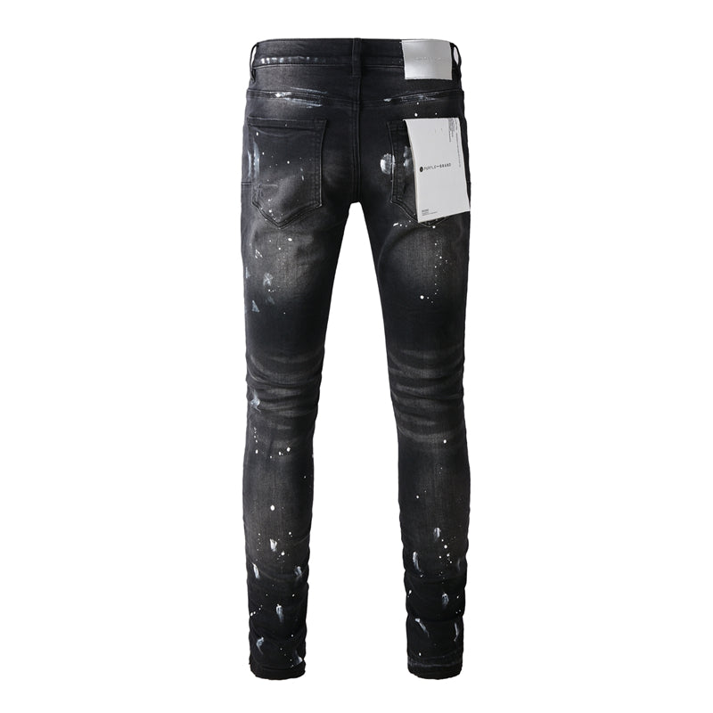 Purple Brand Black Grey Knee Rip Silver Paint Slim Jeans 9002