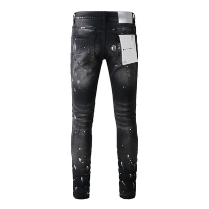 Purple Brand Black Grey Knee Rip Silver Paint Slim Jeans 9002