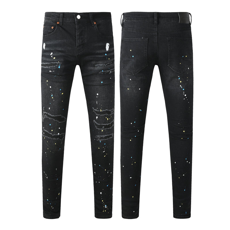 Purple Brand Paint Splatter Distressed Slim Jeans 9121