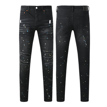 Purple Brand Paint Splatter Distressed Slim Jeans 9121