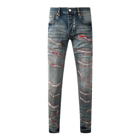 Purple Brand P001 Red Stitch Distressed Slim Jeans 9114