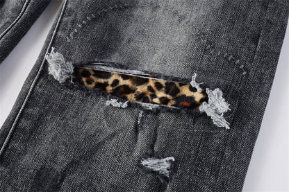 Purple Brand P Logo Leopard Patch Slim Jeans 9102