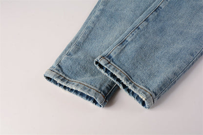 Purple Brand Scattered Rip Leather Patch Slim Jeans 9075