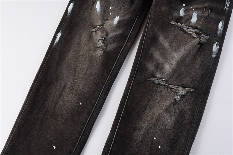 Purple Brand Waxed Paint Stroke Multi-Rip Slim Jeans 9030