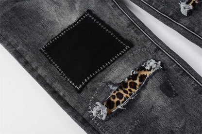 Purple Brand P Logo Leopard Patch Slim Jeans 9102