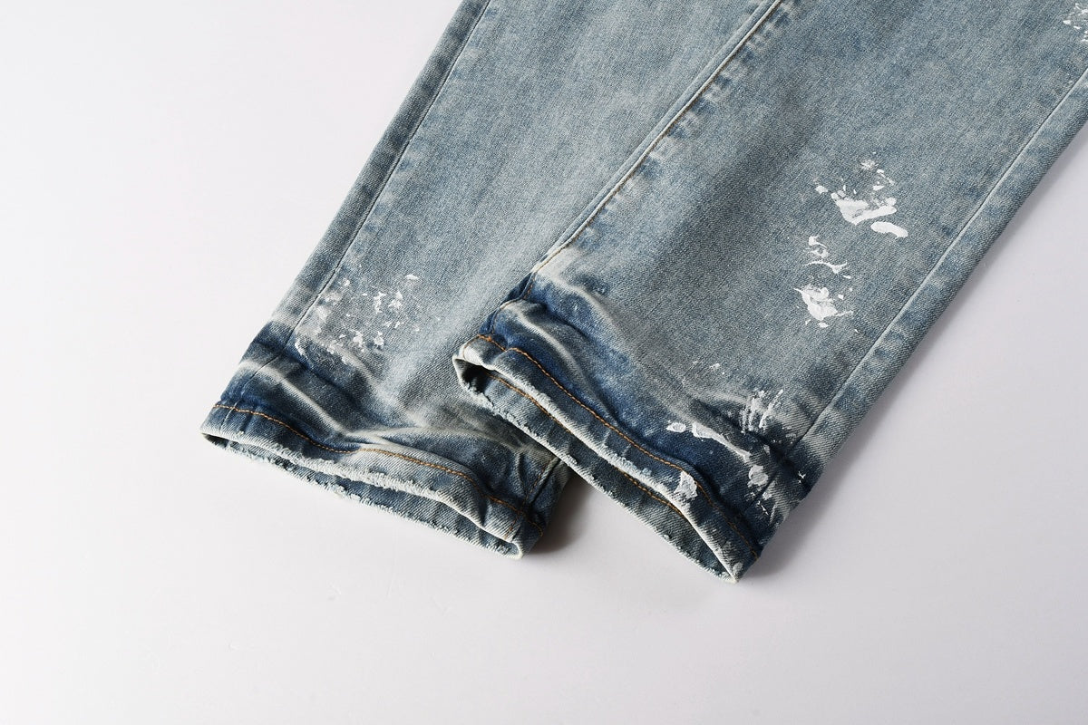 Purple Brand Light Blue Paint Splatter Jeans 9136
