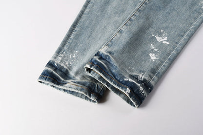 Purple Brand Light Blue Paint Splatter Jeans 9136
