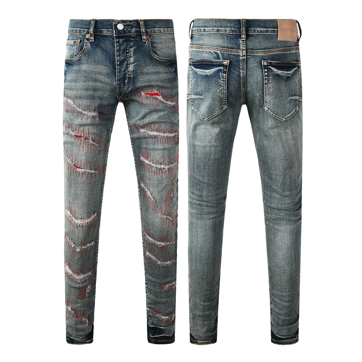 Purple Brand P001 Red Stitch Distressed Slim Jeans 9114