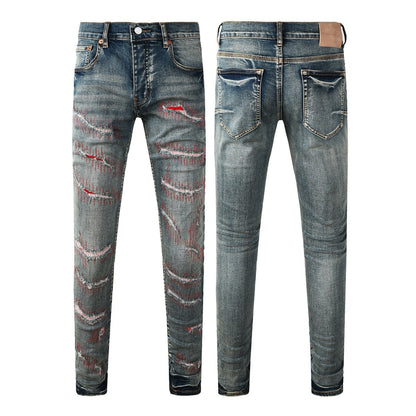 Purple Brand P001 Red Stitch Distressed Slim Jeans 9114
