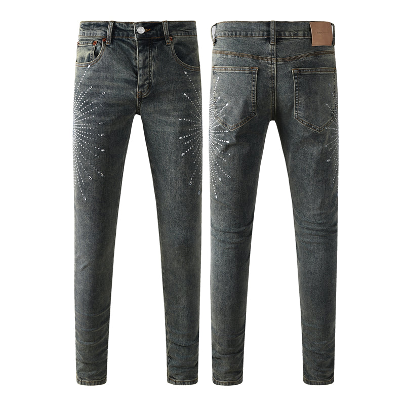 Purple Brand Starburst Rhinestone Slim Jeans 9122
