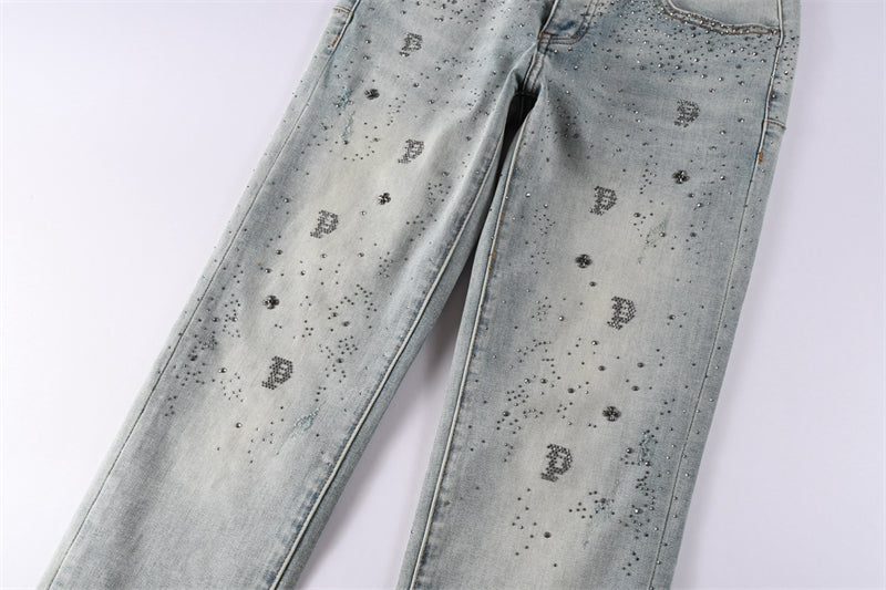 Purple Brand Rhinestone P Logo Slim Jeans 9127