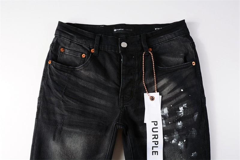 Purple Brand Black Grey Knee Rip Silver Paint Slim Jeans 9002