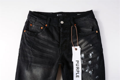 Purple Brand Black Grey Knee Rip Silver Paint Slim Jeans 9002