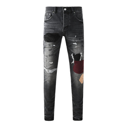 Purple Brand Black Gray Multi-Patch Ripped Jeans 9135