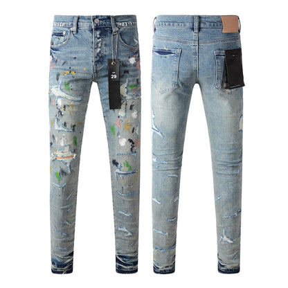 Purple Brand Multi-Color Paint Splatter Rip Slim Jeans 9072
