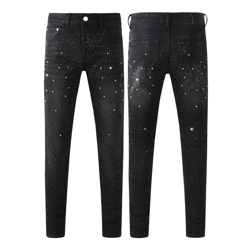 Purple Brand Black Crystal Rhinestone Skinny Jeans 9130