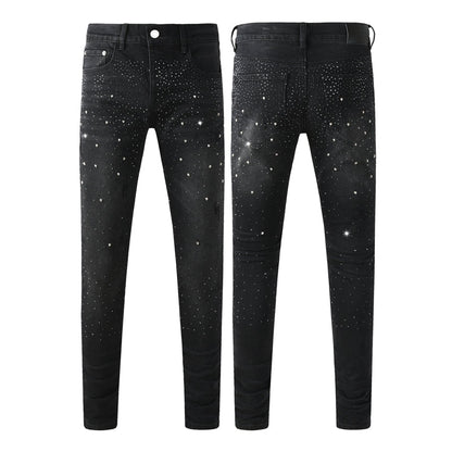 Purple Brand Black Crystal Rhinestone Skinny Jeans 9130