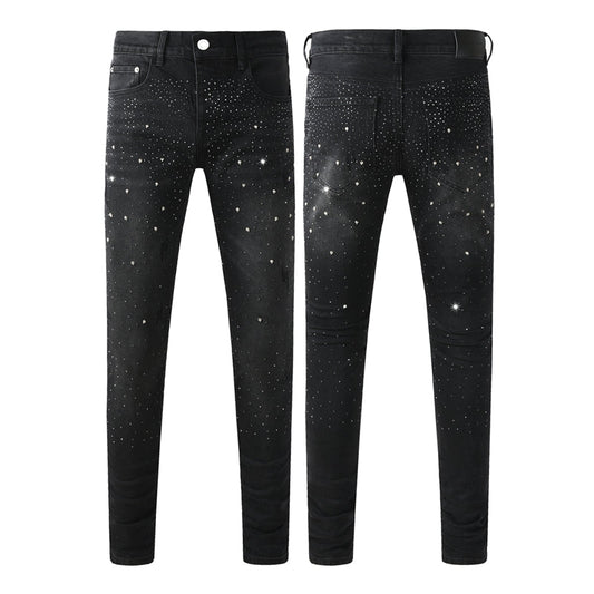 Purple Brand Black Crystal Rhinestone Skinny Jeans 9130