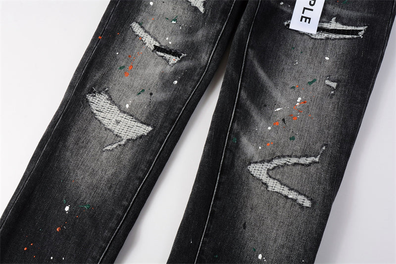Purple Brand Mesh Patch Rip Paint Splatter Slim Jeans 9018