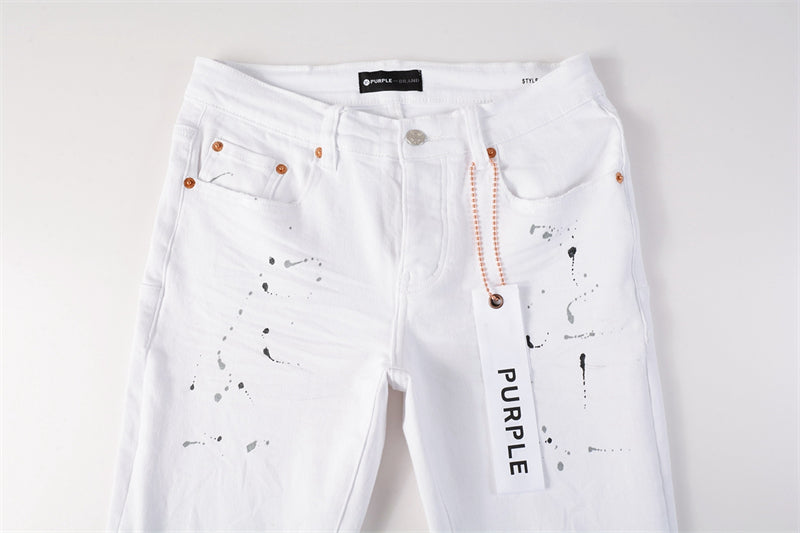 Purple Brand White Ink Splatter Knee Rip Slim Jeans 9021