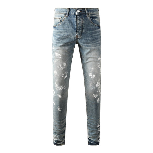 Purple Brand Light Blue Paint Splatter Jeans 9136