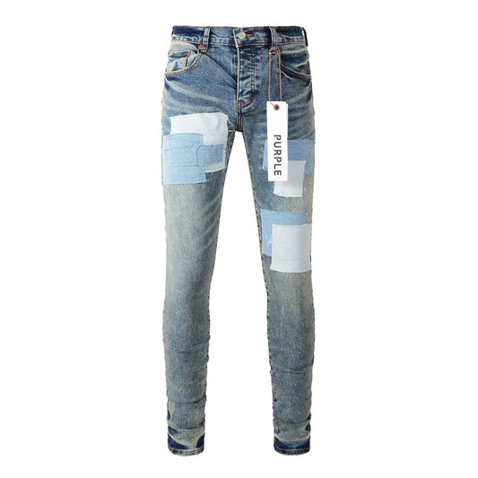 Purple Brand Patchwork Raw Edge Slim Jeans 9015