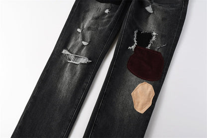 Purple Brand Black Gray Multi-Patch Ripped Jeans 9135