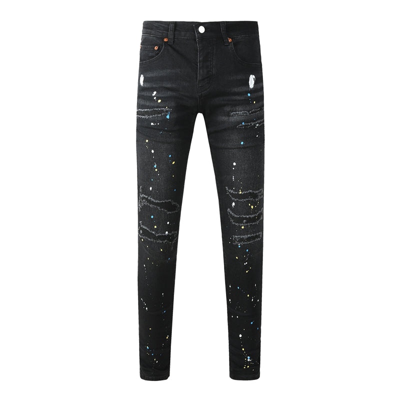 Purple Brand Paint Splatter Distressed Slim Jeans 9121