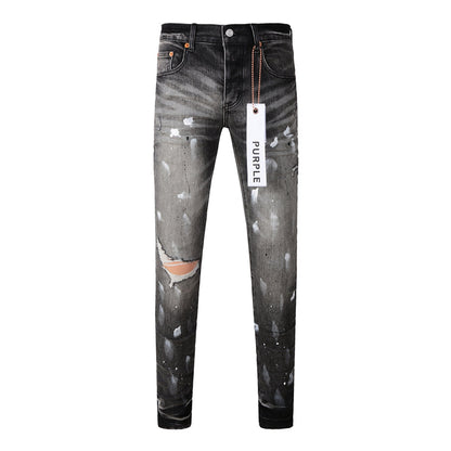 Purple Brand Paint Splatter Knee Rip Slim Jeans 9032