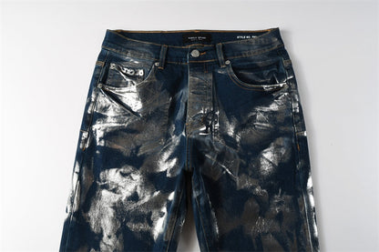 Purple Brand Blue Gradient Metallic Foil Skinny Jeans 9134