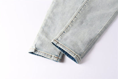 Purple Brand Rhinestone P Logo Slim Jeans 9127