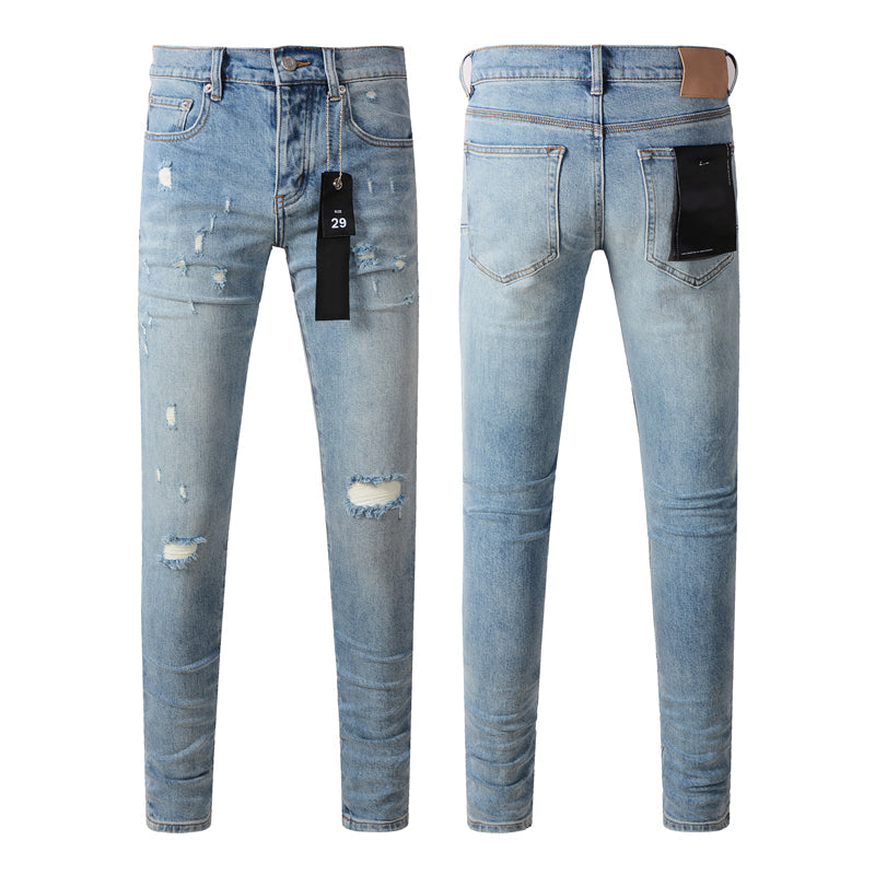 Purple Brand Scattered Rip Leather Patch Slim Jeans 9075