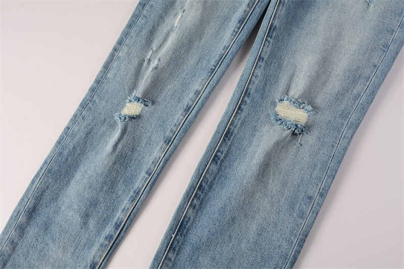 Purple Brand Scattered Rip Leather Patch Slim Jeans 9075